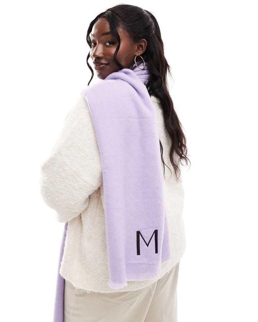 ASOS Purple Monogram Raw Edge Scarf With M Initial