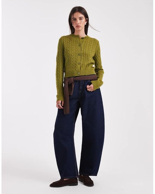 Miss Selfridge Green Cable Knit Crew Neck Cardigan