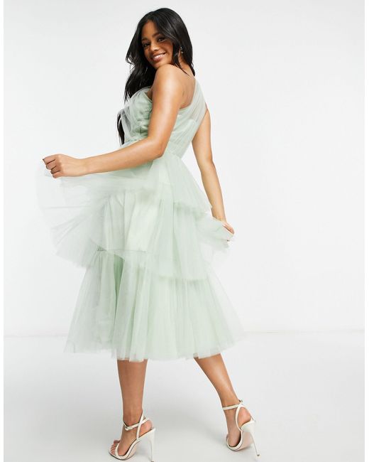 Chi Chi London One Shoulder Tiered Tulle Dress in Green Lyst UK