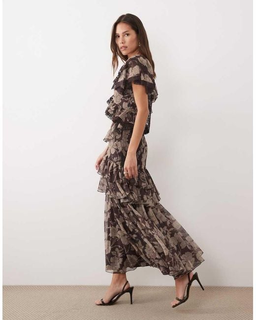 ASOS Natural Full Hem Ruffle Dress With Trim Detail And Open Back