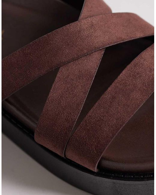 SEQWL Wide Fit Brown Strappy Flatform Sandals