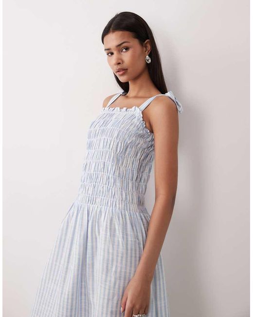 esmé studios Blue Esmee Tie Strap Shirred Maxi Beach Dress