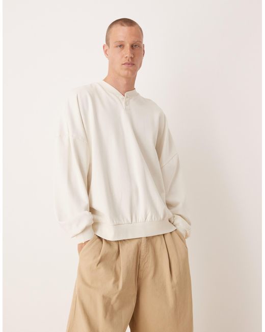 ASOS Natural Extreme Oversized Sweatshirt With Button-up Collar for men