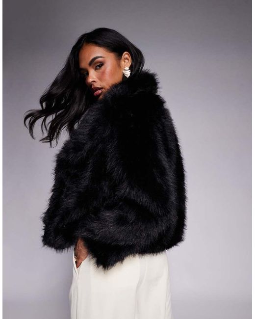 Princess Polly Black Wayland Faux Fur Oversized Collar Detail Wide Sleeve Coat