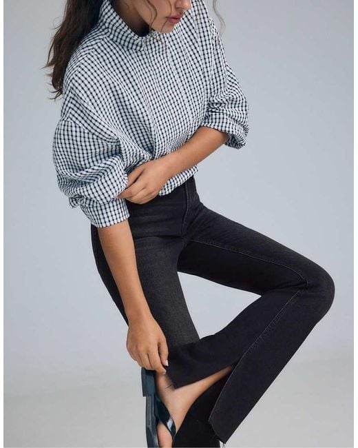 Stradivarius Blue Petite D74 Slit Fit Flared Jeans
