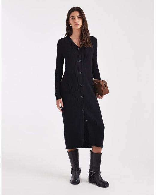 Threadbare Black Button Down Knitted Maxi Dress