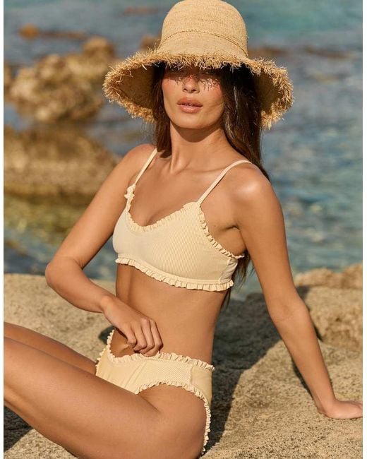 The Frolic Blue Exclusive Ruffle Trim High Leg Bikini Bottoms
