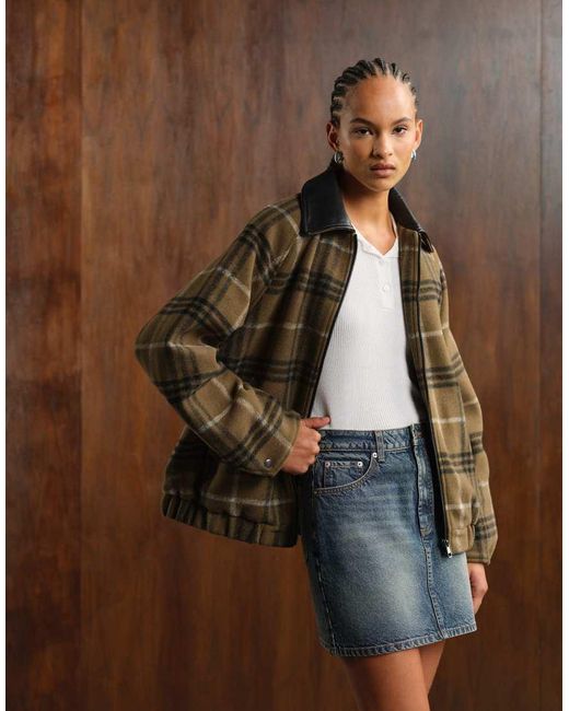 ASOS Brown Formal Bomber Jacket With Leather Look Collar