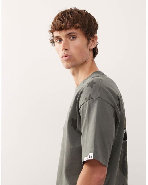 Aape by a bathing ape - t-shirt coupe carrée imprimé à l'avant et au dos - kaki Aape By A Bathing Ape pour homme en coloris Gray