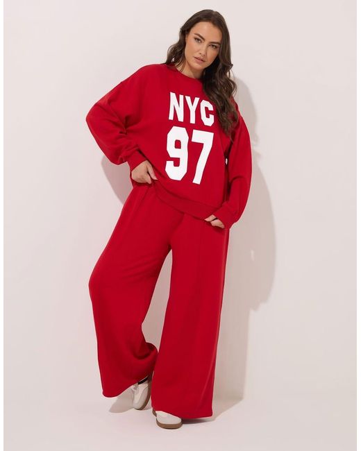 Yours Clothing Red 'Nyc 97' Slogan Sweatshirt