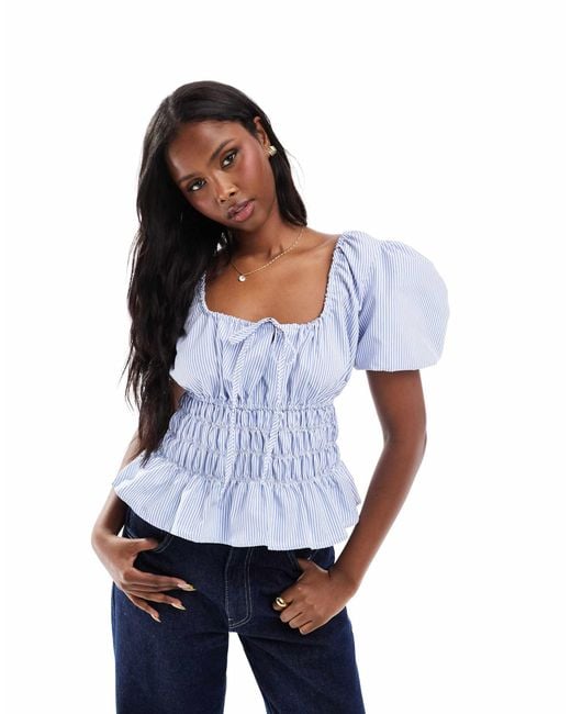 Daisy Street Shirred Off Shoulder Puff Sleeve Top in White | Lyst