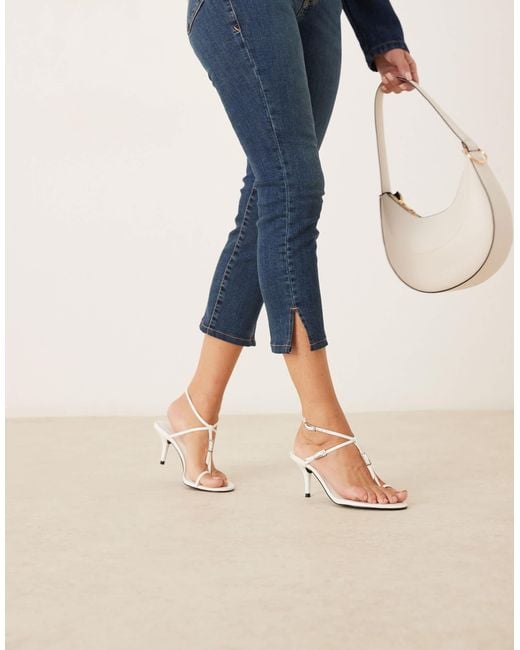 Mango Blue Leather Buckle Detail Strappy Heeled Sandal