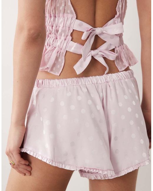 For Love & Lemons Pink Slotted Hearts Sleep Short Co-Ord