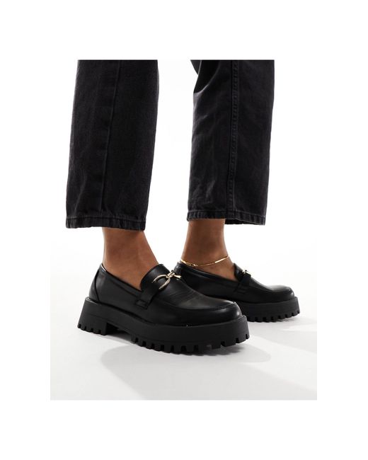 Truffle Collection Black Chunky Sole Penny Loafers