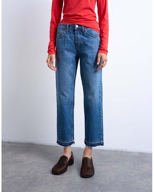 TOPSHOP Multicolor Runway Mid Rise Straight Cropped Jean With Let Down Hem Detail