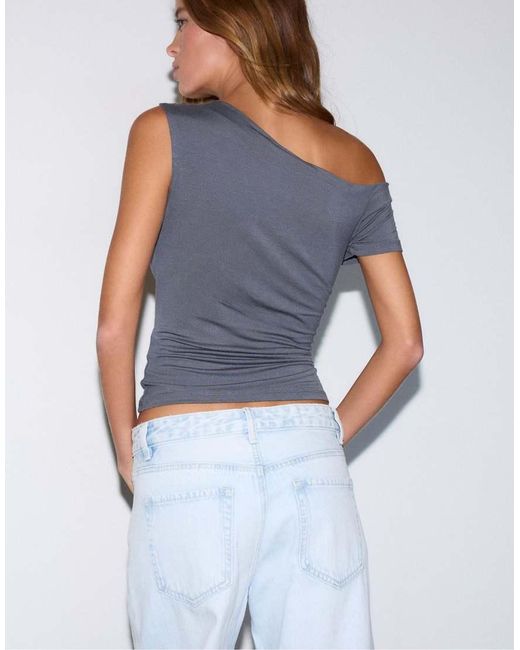 Stradivarius Blue Asymmetric Button T-shirt