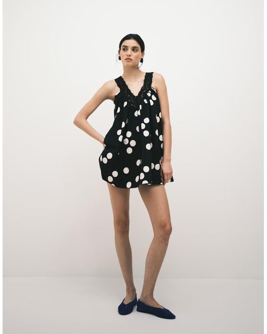 ASOS White V-neck Smock Poplin Mini Sundress With Lace Overlay