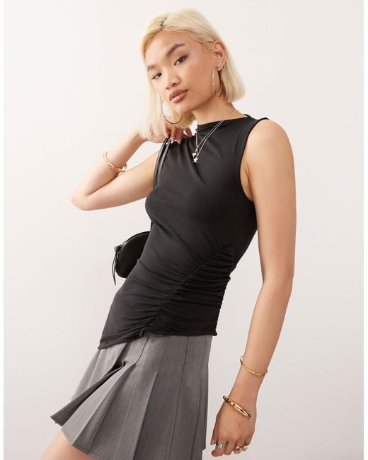 Weekday Black Asymmetric Top With Ruched Side Detail