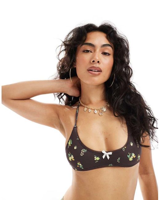 ASOS Black Shannon Picot & Bow Scoop Bikini Top