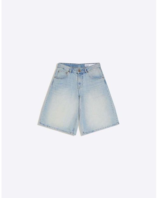Bershka Blue baggy Denim Jort Bermuda Shorts