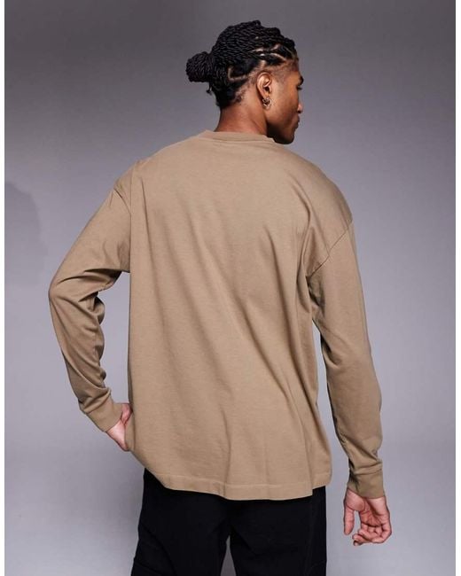 ASOS Gray Oversized Heavyweight Long Sleeve T-shirt With Cuff Detailing for men