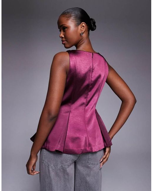 River Island Purple Bow Detailed Peplum Top