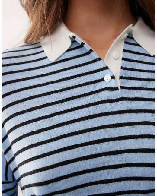 Collusion Blue Knitted Stripe Polo Jumper