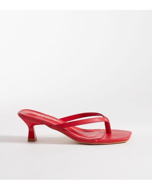 Public Desire Red Everlast Kitten Heel Toe Thong Sandals