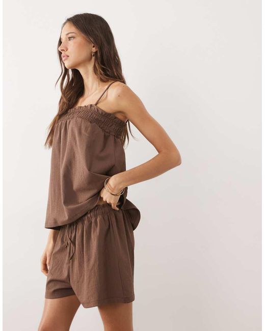 ASOS Natural Shirred Floaty Shorts Co-ord