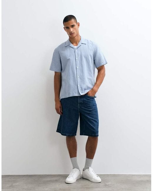 SELECTED Blue Linen Blend Short Sleeve Shirt for men