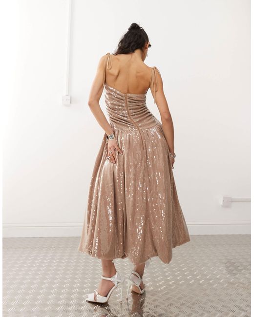 Amy Lynn Natural Alexa Puffball Sequin Midi Dress