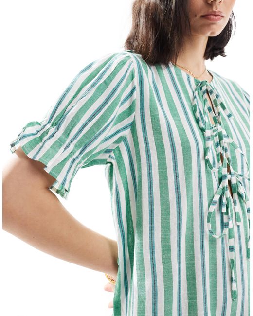 Wednesday's Girl Blue Tie Detail Striped Mini Dress