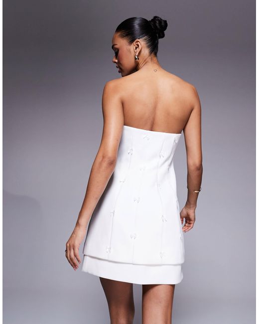 EVER NEW White Bridal Double Layer Bow Embellished Mini Dress