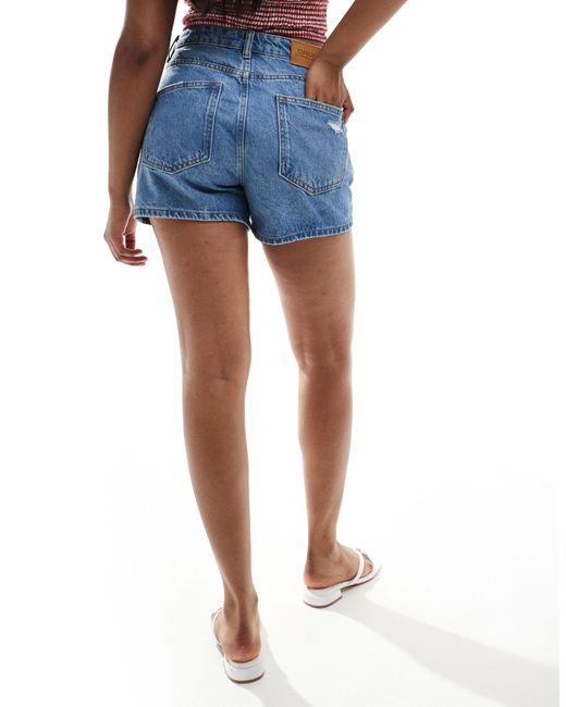ONLY Blue High Waisted Distressed Denim Mom Shorts
