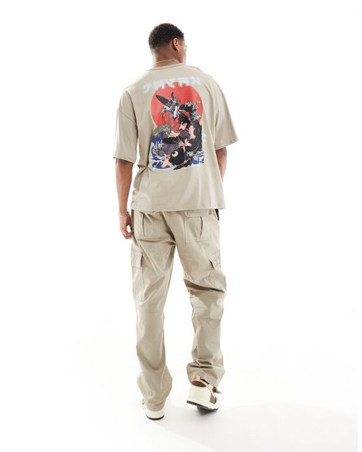 Alpha - t-shirt comoda color sabbia vintage con stampa con guerriero giapponese e onda di Alpha Industries in Natural da Uomo
