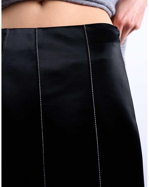 Falda Larga Negra De Poliuretano Con Cintura Baja Y Costuras En Contraste De TOPSHOP de color White
