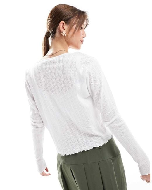 ONLY White Tie Front Pointelle Cardigan