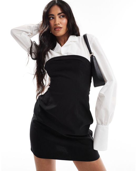 ASOS Black 2 In 1 Bengaline Bandeau Mini Dress With Contrast Undershirt In -multi