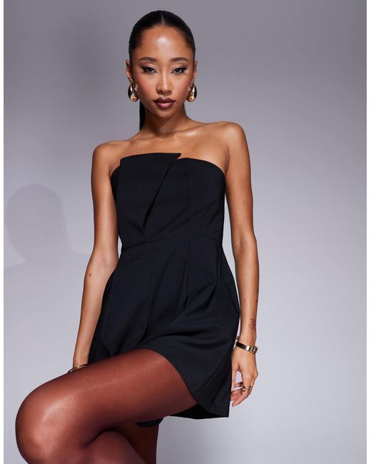 ASOS Black Structured Draped Bandeau Playsuit