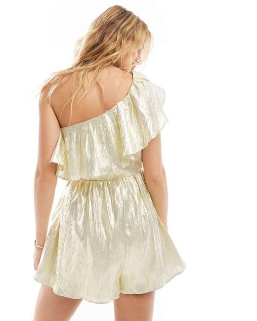 Collective The Label White One Shoulder Ruffle Playsuit