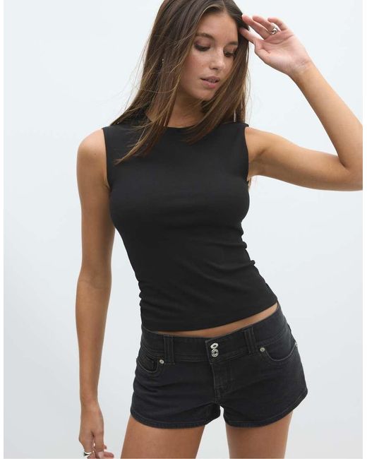 Stradivarius Black 2-pack Of Basic Sleeveless T-shirts