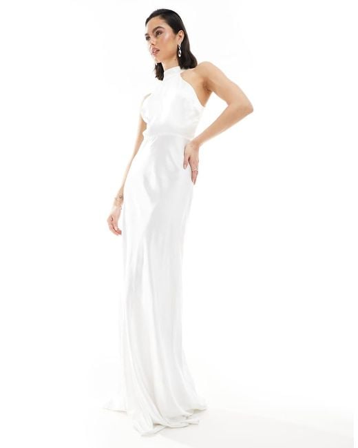 Six Stories White Bridal Halter Neck Satin Maxi Dress