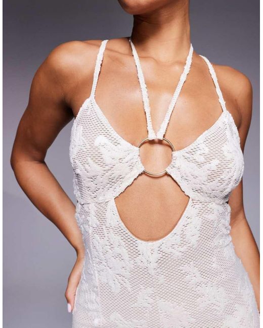 ASOS White Textured Lace Maxi Dress With Gold Tone Hardware