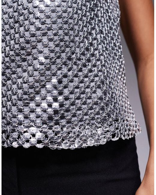 River Island Gray Sequin Drape Cami Top