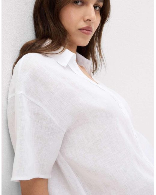 Intimissimi White Plain-Weave Linen Short-Sleeved Shirt