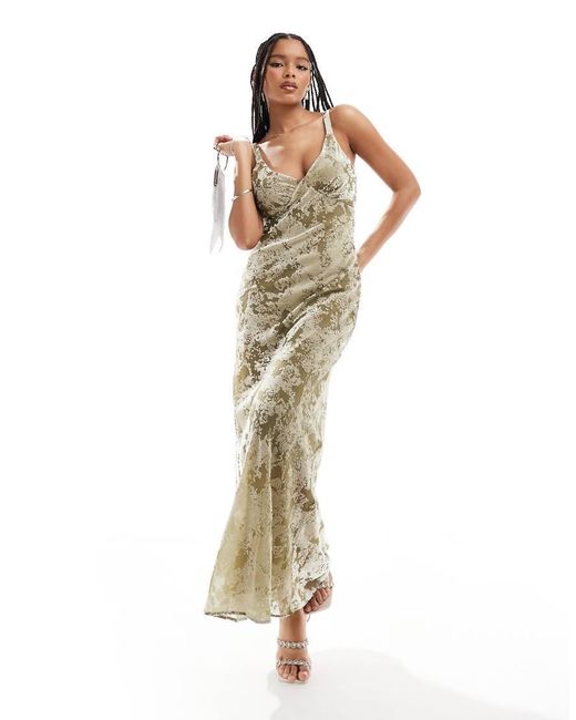 Mango Metallic Devore Velvet Maxi Dress