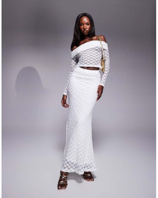 Bardot White Lace Mesh Long Sleeve Top Co-ord