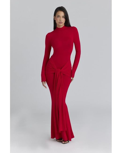 House Of Cb Red Imogen Scarlet Hip Drape Maxi Dress