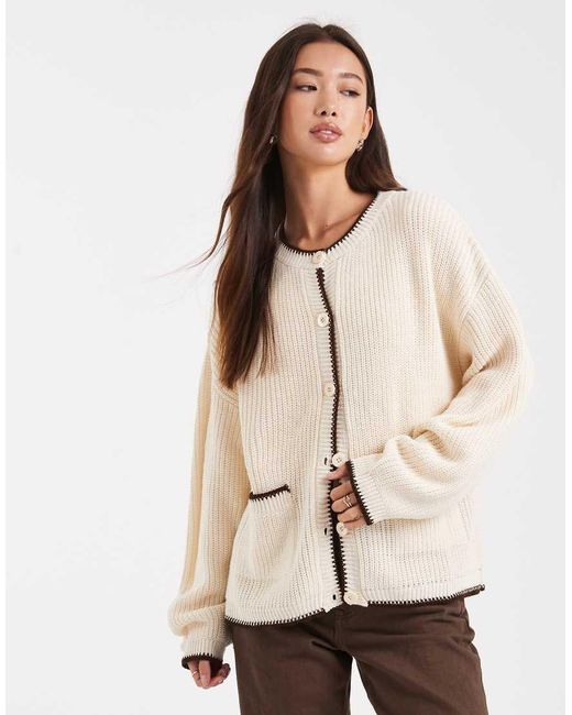 Miss Selfridge Natural Double Pocket Blanket Stitch Knit Cardigan