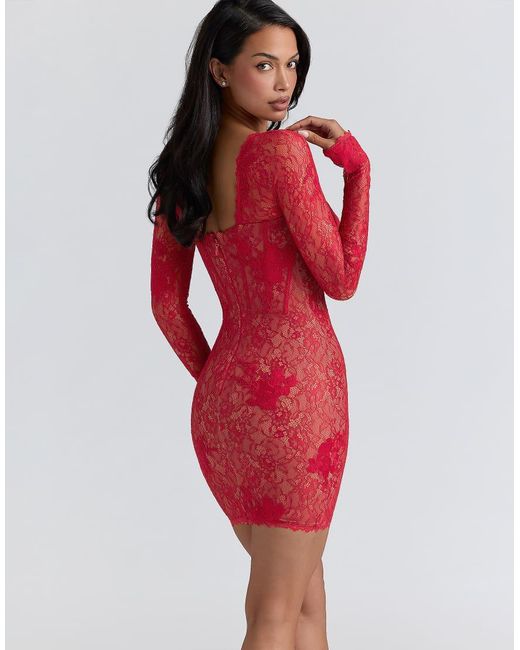 House Of Cb Lucienne Lace Embroidered Mini Dress
